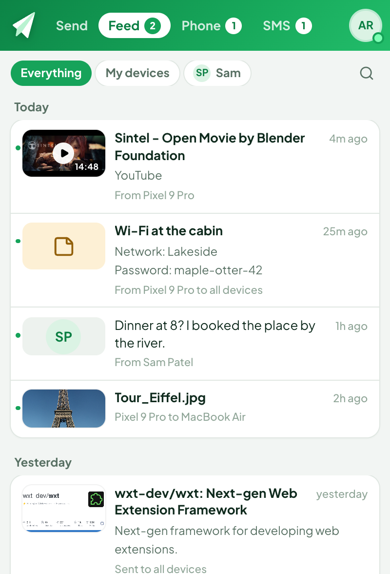The feed with video thumbnails and notes